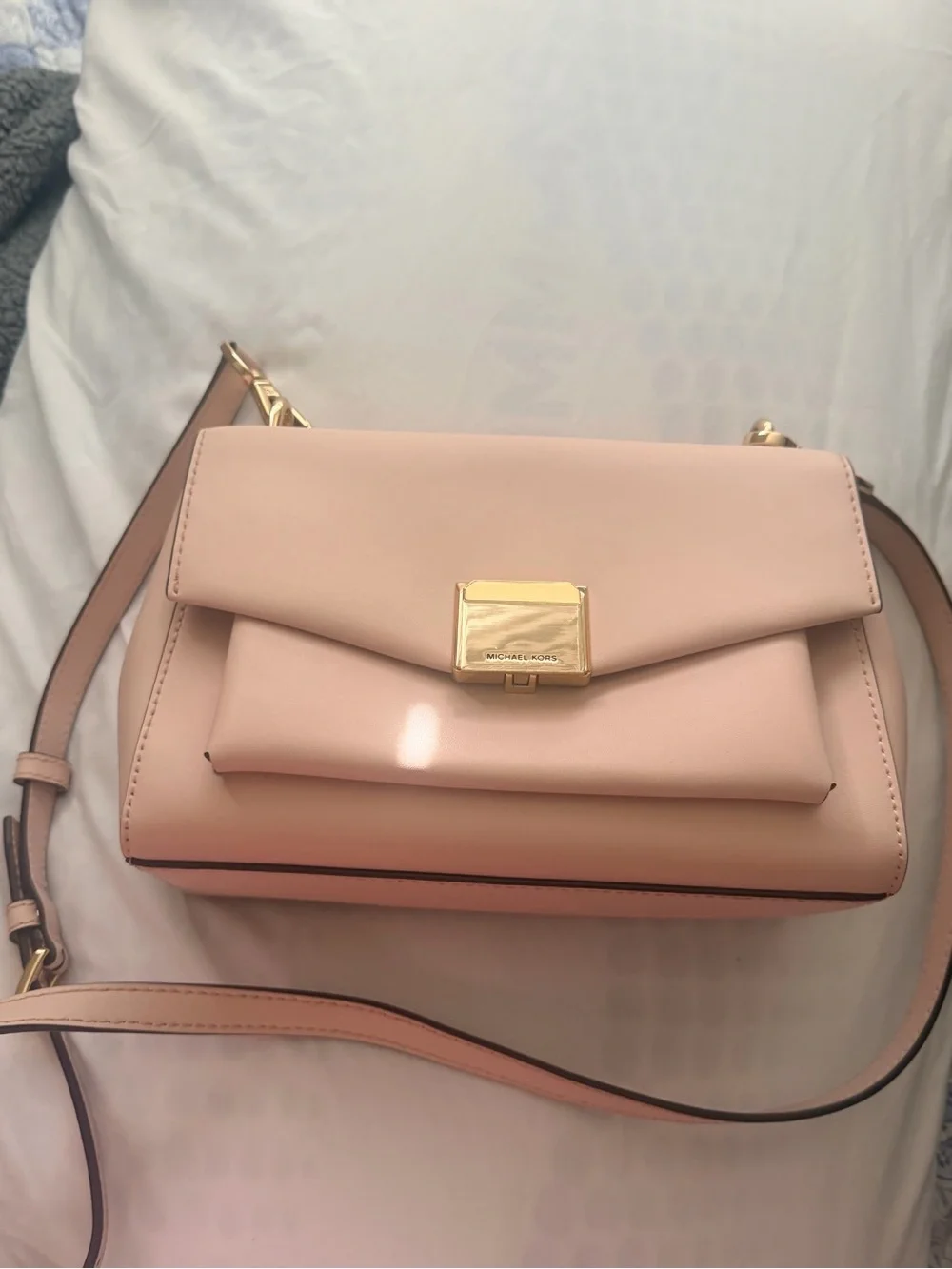 Michael Kors Pale Pink Leather Crossbody with Gold Hardware